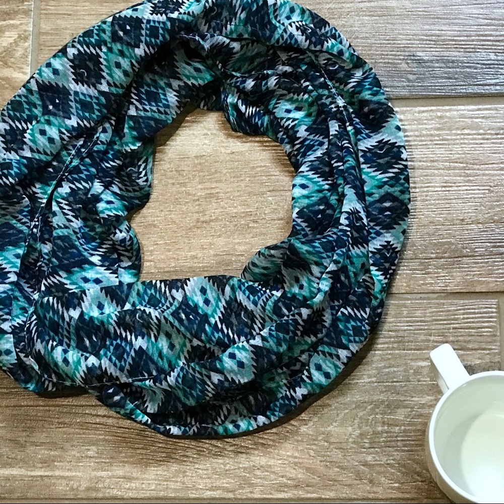 Blue Patterned Infinity Scarf